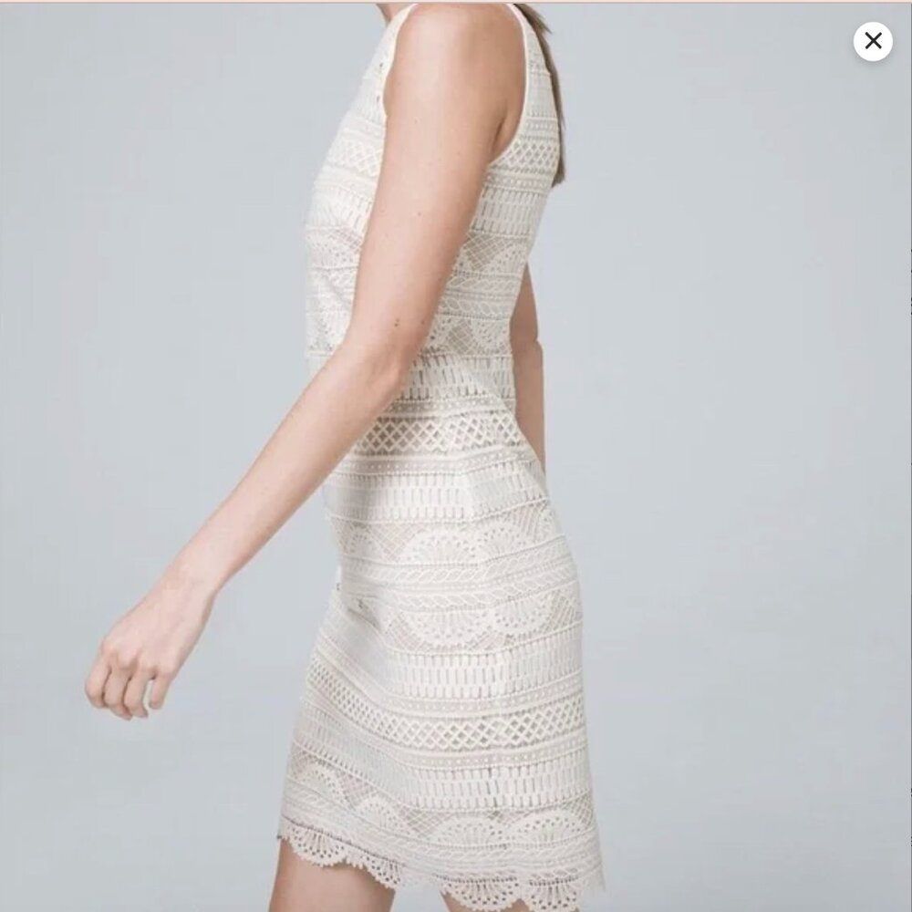 White House Black Market Off White Lace Shift Halter Dress Cocktail Evening 6 - Picture 2 of 10